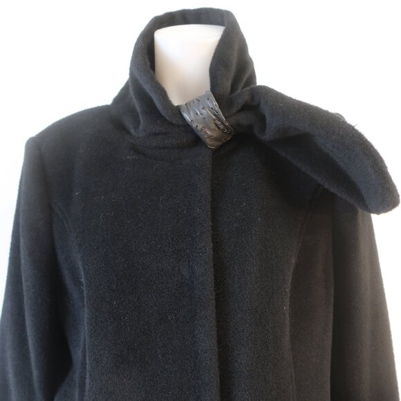 NWT Women Badgley Mischka Black Mix Media Wool Alpaca Leather Trim Olivia Coat L - Picture 6 of 16